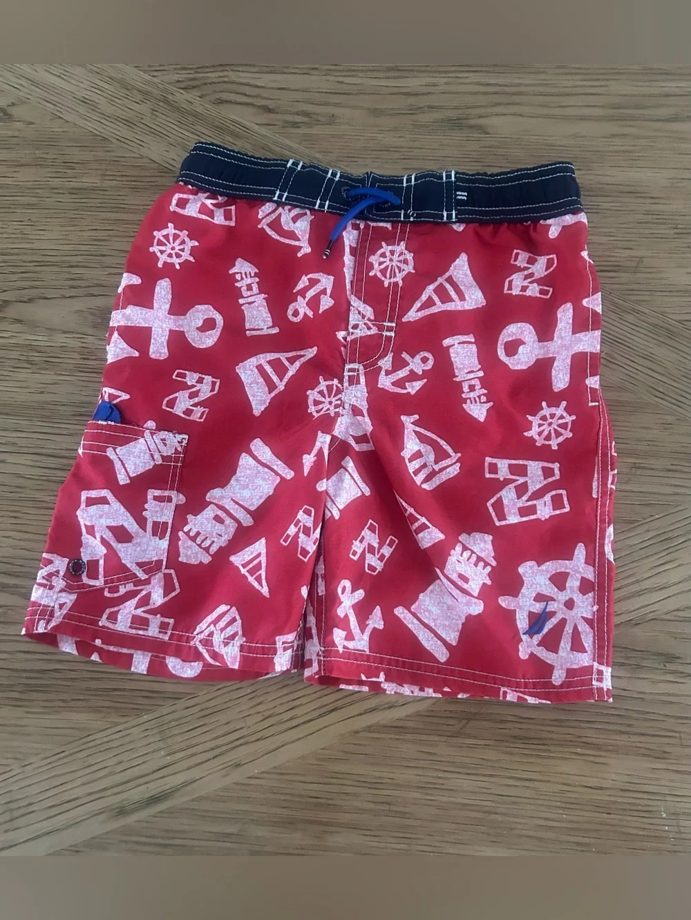 Red Nautical Print Boys Swim/Board Shorts